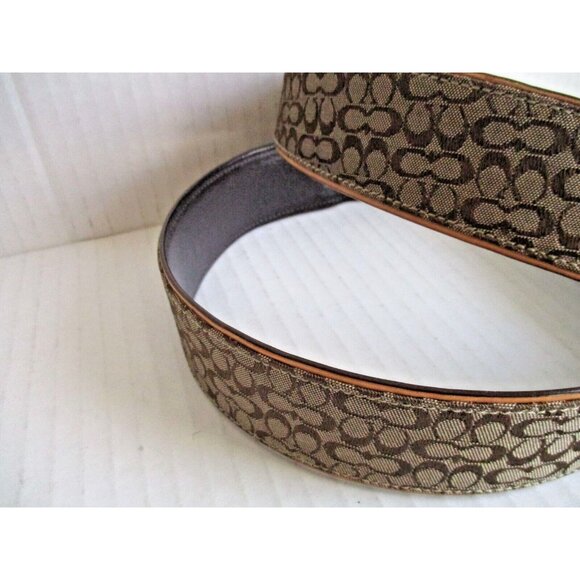 *COACH Brown Tan Belt Small Canvas LOGO D-Ring Silver Buckle - Large - Picture 2 of 7